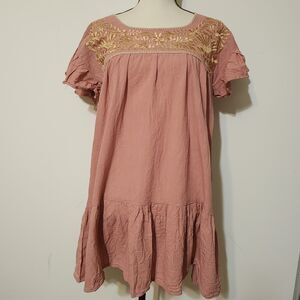 Pastel Petal Pink San Antonino Dress Ruffle sleeve Mini SZ M/L